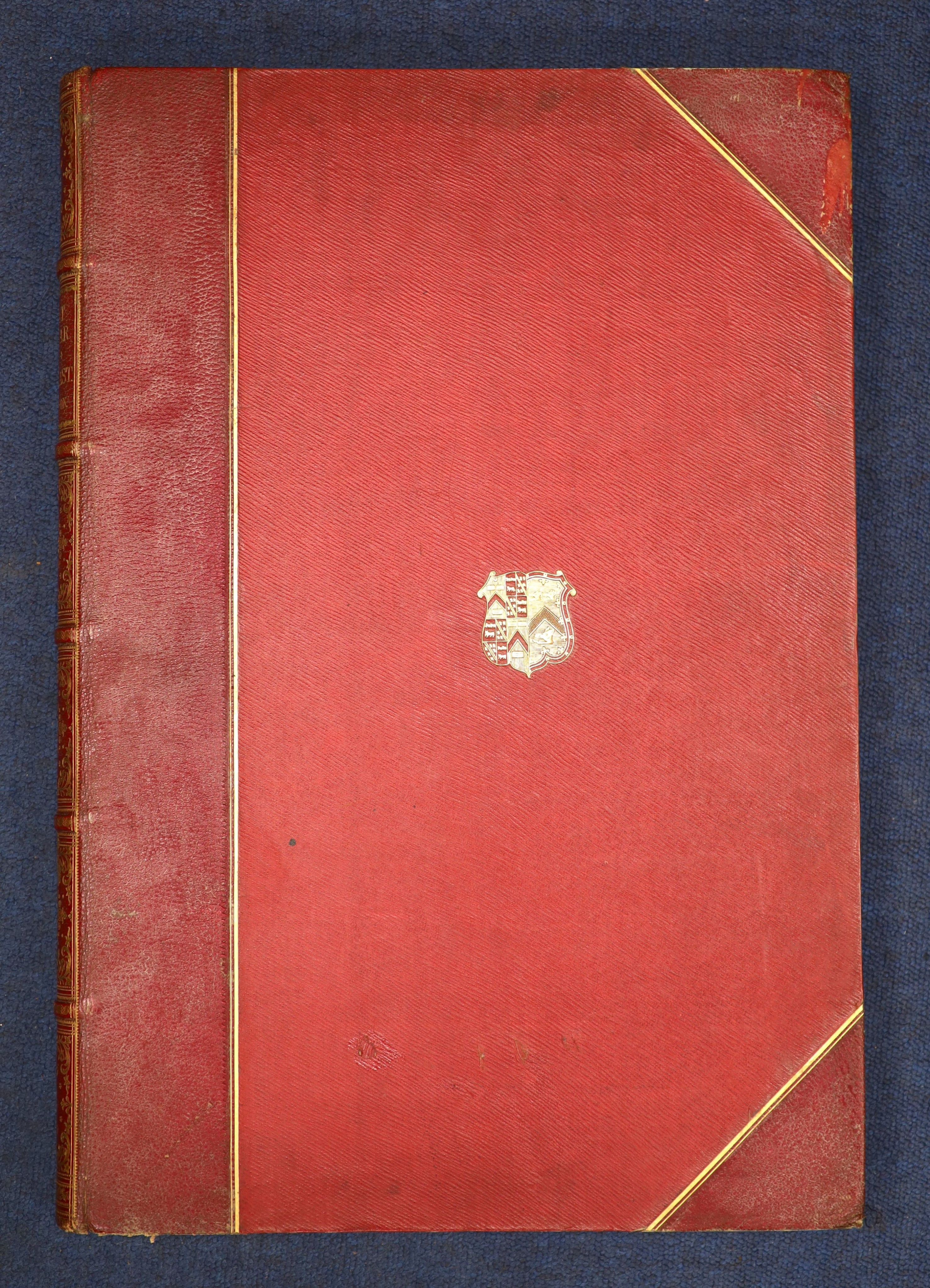 Simpson, William - The Seat of War in the East, 2 parts in 1 vol, folio, half red morocco, with engraved title (foxed) and 79 tinted litho plates, bookplate of William Allan, who served with the 41st regiment in the Crim